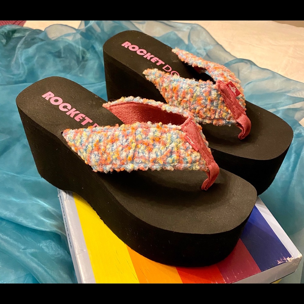 Pink multi color fabric wedges